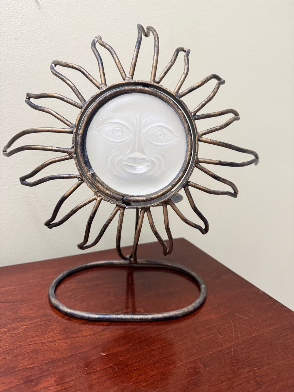 Metal Sun Face Candle Holder Table Accent